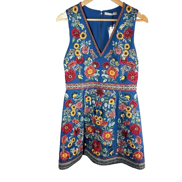 Alice + Olivia Patty Riviera Floral Embroidered A Line Mini Dress Size US 8 - Image 2