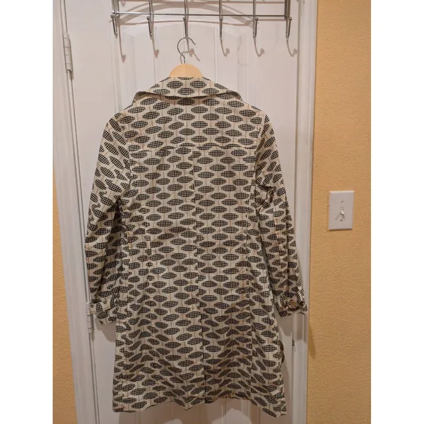 GAP Trench Coat, Geo Print, Ivory, Black & Tan, Sz: XS No Belt - Image 13