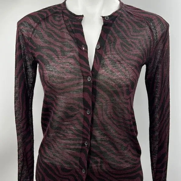 Ann Taylor Loft maroon black XS animal print cardigan - Image 2