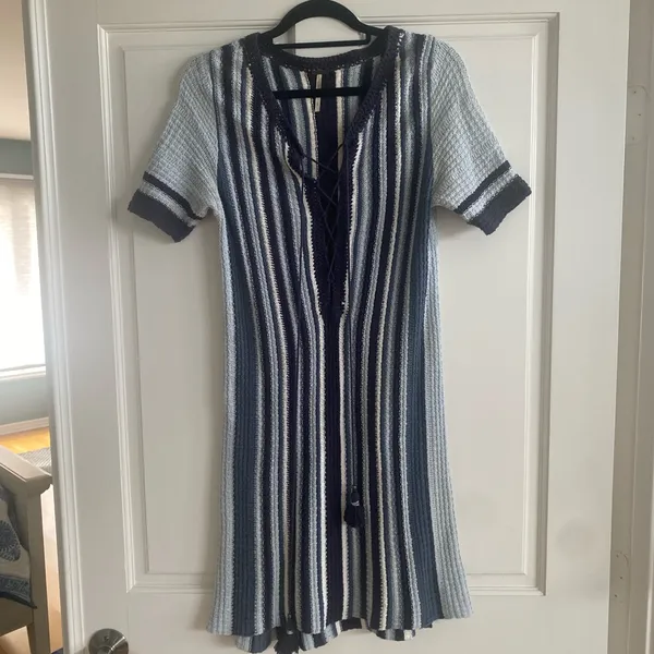 Free People Lollipop Blue Crochet Sweater Dress - Image 5