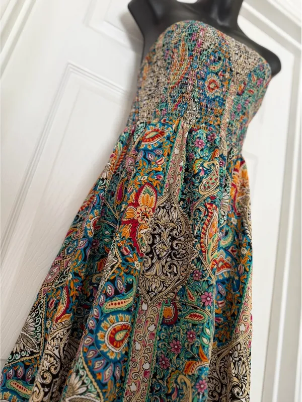 Multicolor paisley strapless dress Blue Size M - Image 6