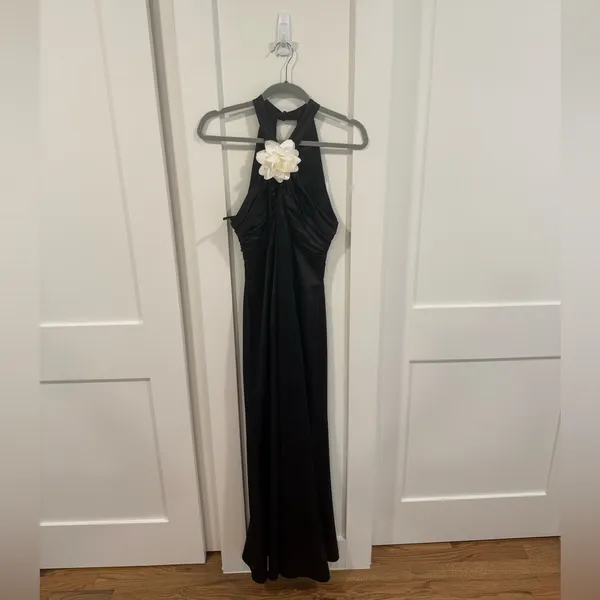 Meshki Black and White Halter Gown Cocktail Dress - Image 2