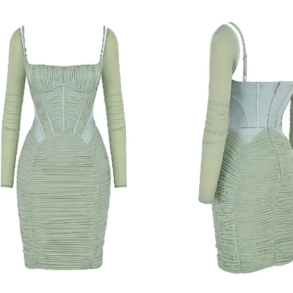 House of CB Freyja Green Gathered Corset Dress - Size L+‎ - Image 2