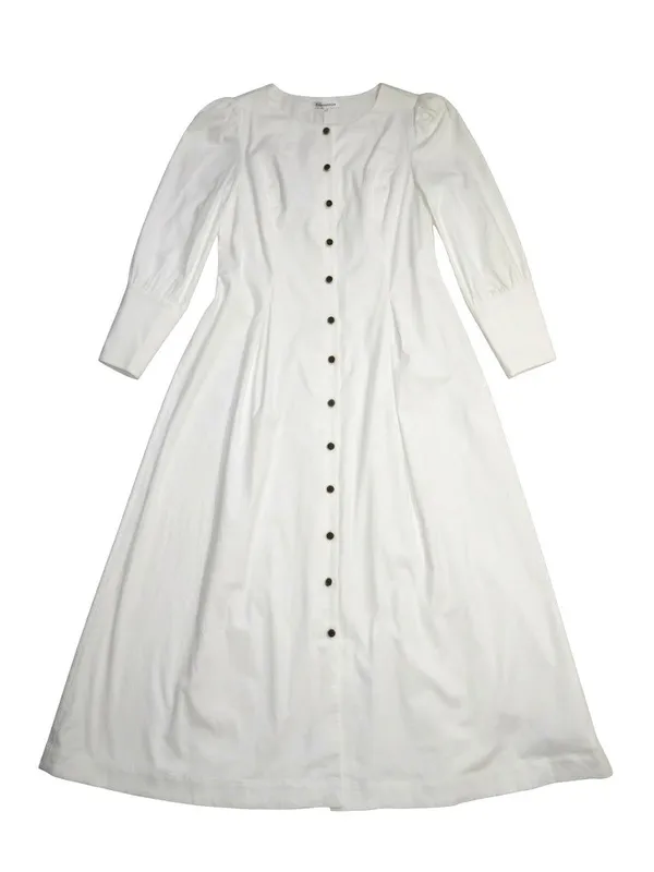 NWT Reformation Halia in White Button-Front Cotton Midi Shirt Dress 12 - Image 3