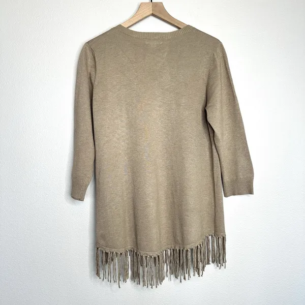 Joseph A. Fringe Knit Sweater Sz L Tan Taupe Boho Festival Indie Cottage - Image 2