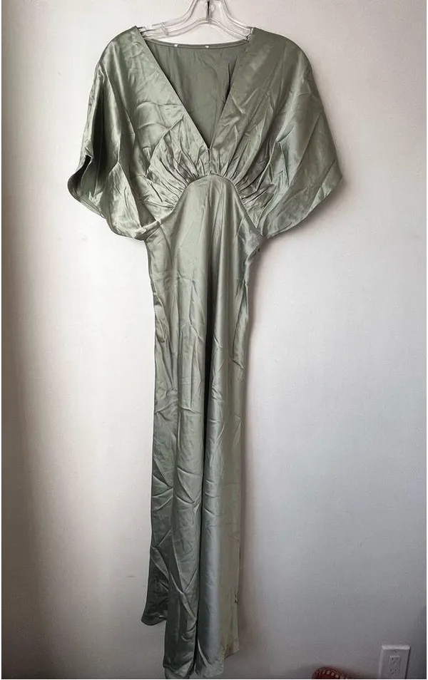 Petal & Pup Ricki Sage Green Satin Maxi Dress XS - Image 8