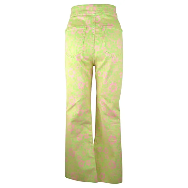 Zara Kick Flare Jeans Womens Sz 10 Green Pink Floral High Rise Crop 70s Raw Hem - Image 5