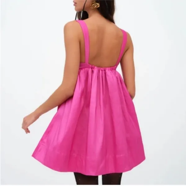 For Love & Lemons Selena Bright Pink Mini Babydoll Plunge Preppy HOT Dress NWT - Image 2