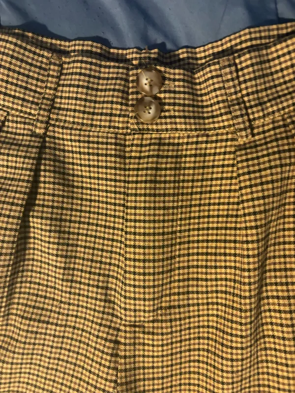Women's Beige Black Check Pleated Wide-Leg Dress Pants Button Accent XL - Image 2