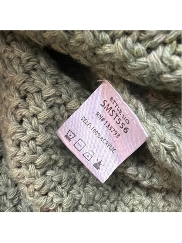 POL Sage Green Chunky Knit V-Neck Sweater Rainbow Stripe Sleeves Pocket M - Image 8