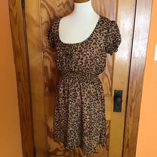 Evolutionary Apparel Leopard Print Dress | Short Sleeve Animal Print Mini - Image 9