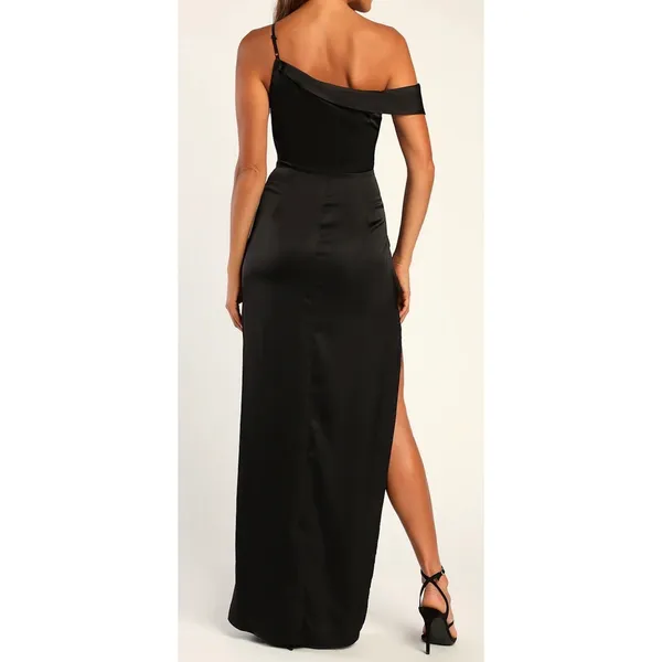 Lulus‎ Size Small Lush Love Black Satin Asymmetrical Off-the-Shoulder Dress - Image 2