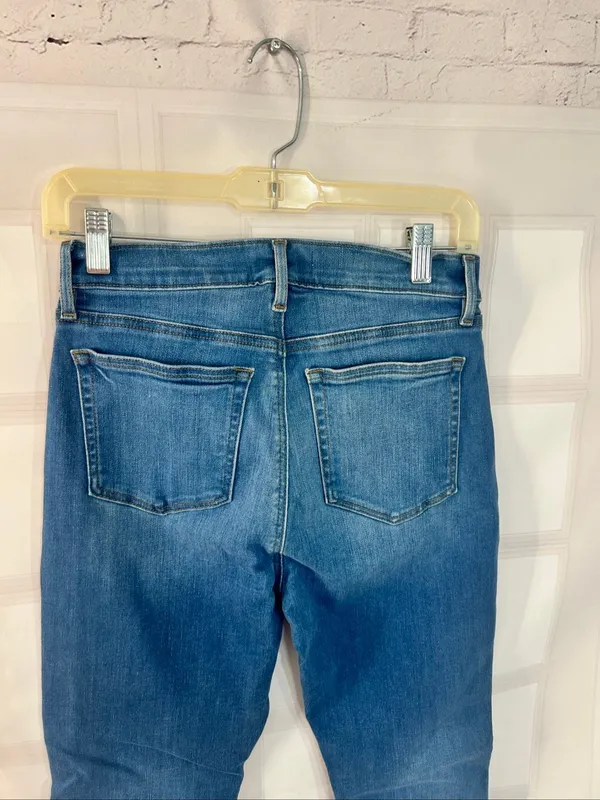 Loft Bright Mid Indigo Wash Flare High Rise Kick Crop Button Fly Jeans Size 28/6 - Image 7