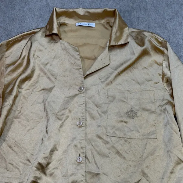 Vintage Christian Dior Pajama Set Women L Gold Luxury Old Money Loungewear Fair - Image 7