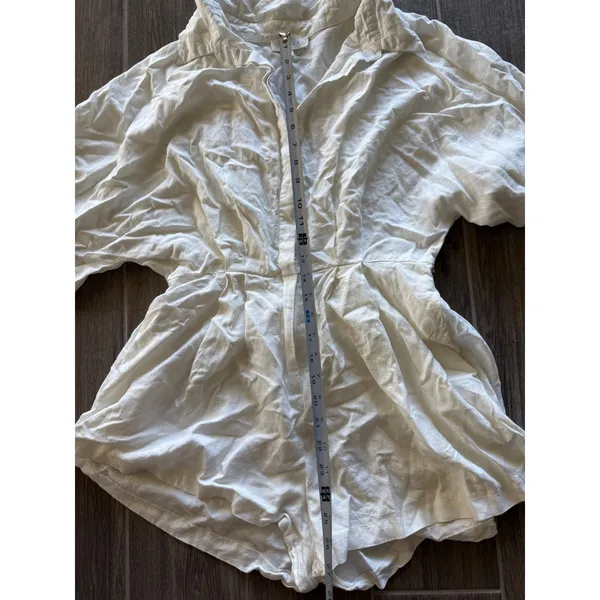 Mable Linen Blend Collared Button Up Short Romper White‎ Size L White Size L - Image 4