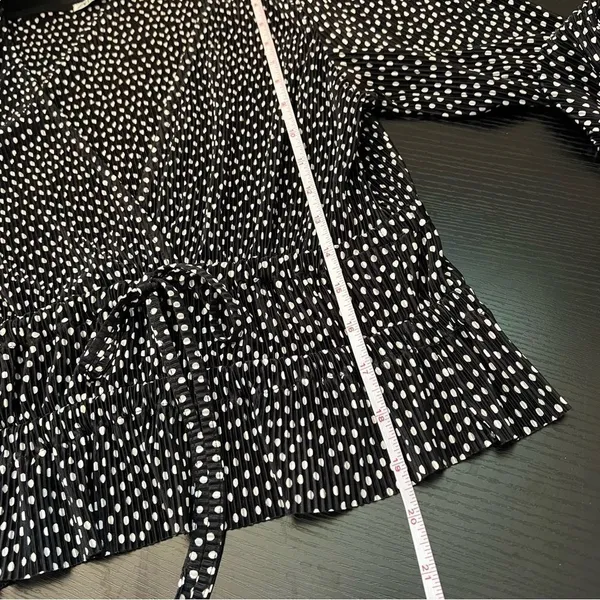 Zara Pleated Surplice V Neck Faux Wrap Blouse Top Polka Dots Long Sleeves Medium - Image 12