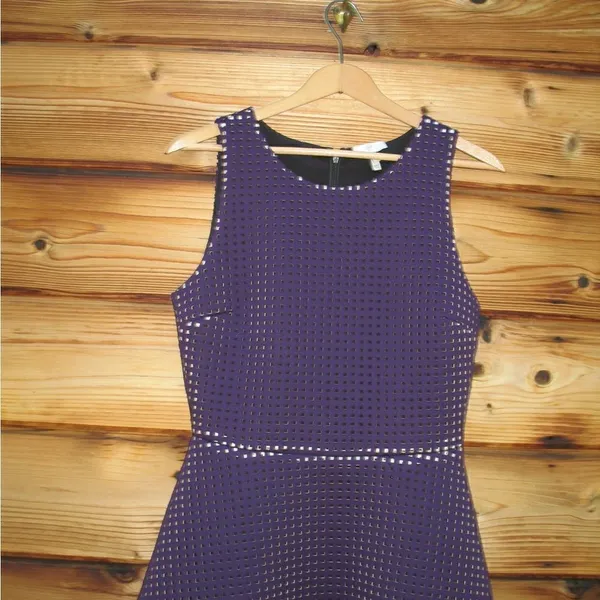 Joie Womens Purple Fit & Flare Perforated Scuba Mini Dress - Image 3