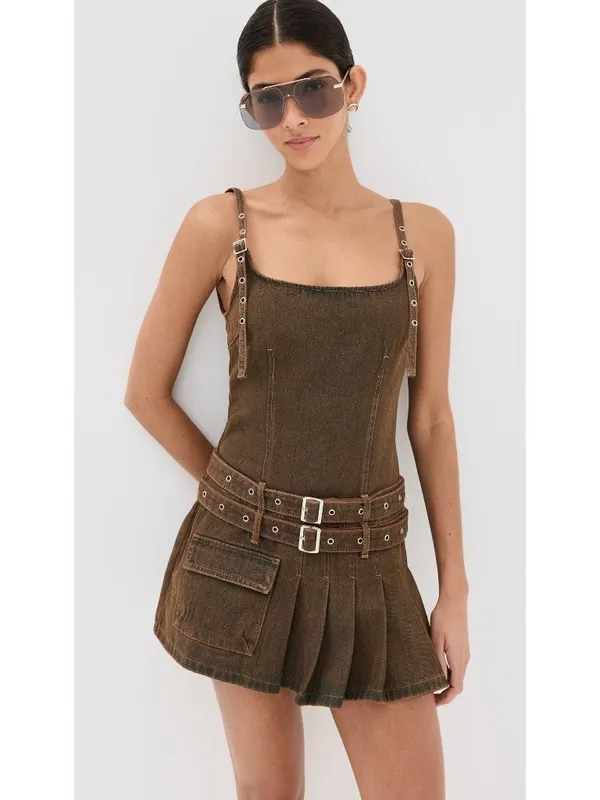 LIONESS Biker Mini Dress in Petrol Medium New Womens Denim - Image 16