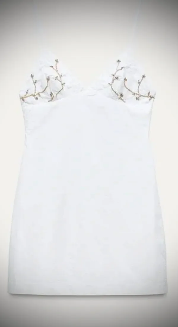 Zara viral tik tok Poplin Mini Dress with jewel appliqué/ floral embroidery M - Image 3