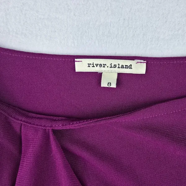 River Island Magenta Ruched Asymmetrical Neck‎ Sleeveless Sheath Dress Size 8 - Image 2
