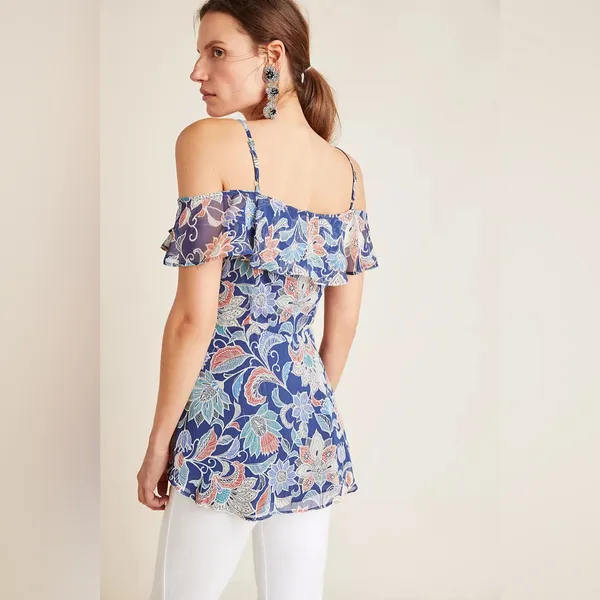 NWT Maeve Anthropologie‎ Mariposa Open-Shoulder Ruffled Top, Size 2 - Image 2
