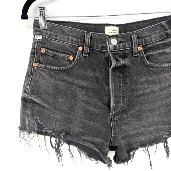 Citizens of Humanity Annabelle Shorts 28 Black Distressed High Rise Denim Cutoff - Image 3