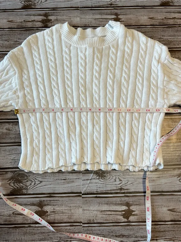 Aerie Cropped Cable Knit Sweater in White size medium - Image 4