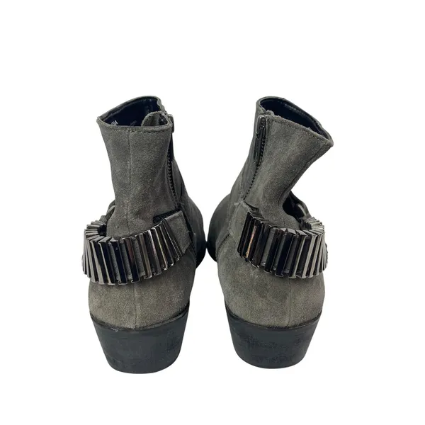 ASOS Gray Leather Suede Pointed Toe Buckle Strap Western Ankle Chelsea Boots 7 - Image 3