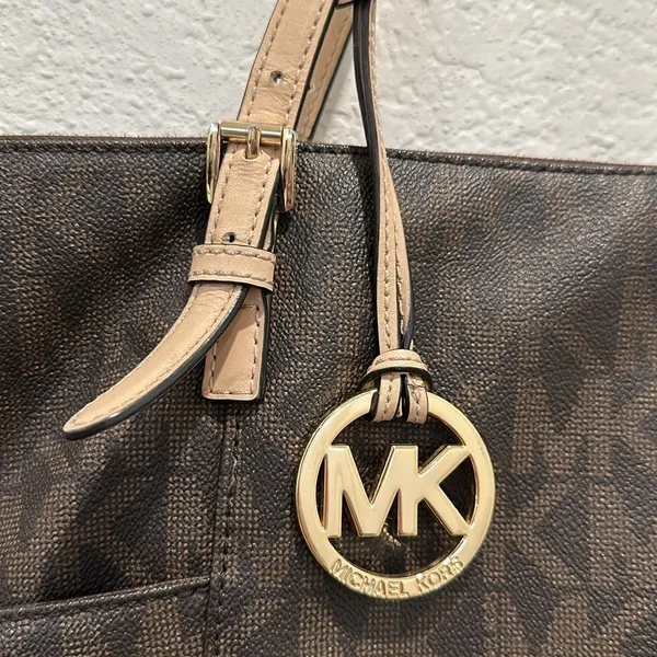 MICHAEL Michael Kors Brown Signature Coated‎ Leather Jet Set East West Tote - Image 2