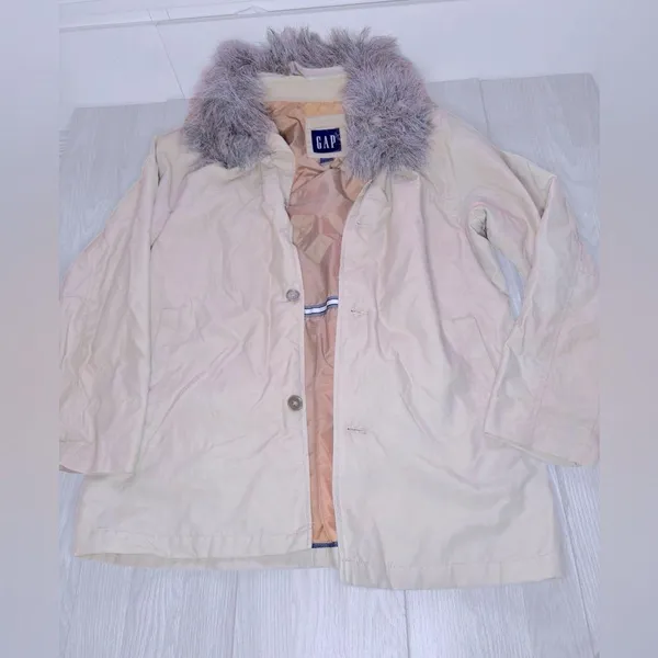 GAP VINTAGE 90’s Women’s Beige Puff Winter Jacket with Detachable Collar - Image 2
