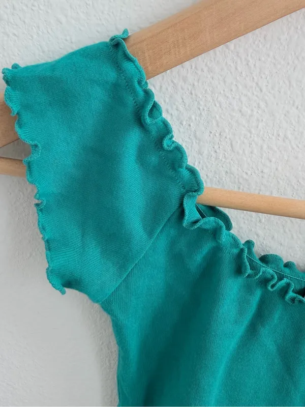 Kimchi Blue Turquoise Ruffle Trim Baby Tee Cottagecore Top - Image 2