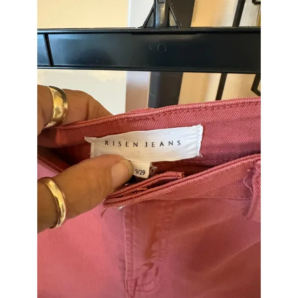Risen Jeans Womens 9/29 Pink Distressed Straight Leg Raw Hem High Rise Denim - Image 2