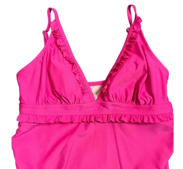 Isabel Maternity One Piece Swimsuit LARGE Pink Ruffle Plunge Padded Ruched Beach - Image 7