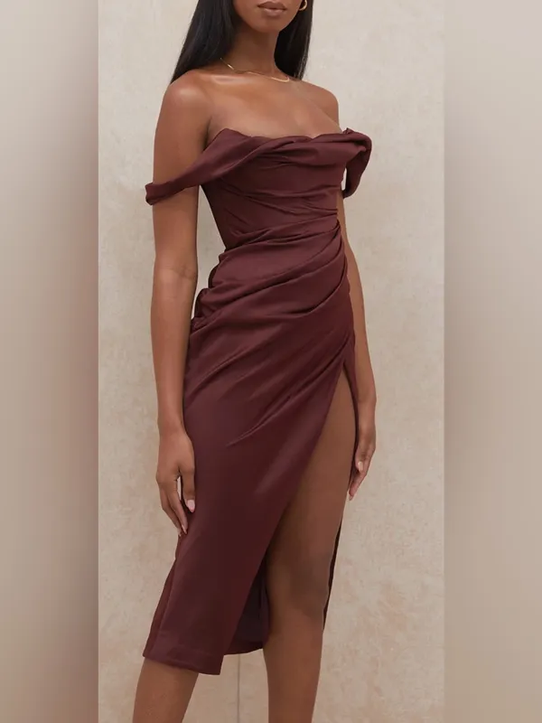 NEW HOUSE OF CB Rhonda Raisin Off Shoulder Corset Dress sz S - Image 6