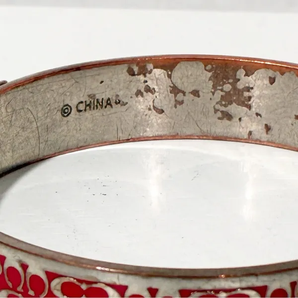 Signed COACH Silvertone Pink Enamel "C" Signature‎ Bangle Bracelet - Image 3