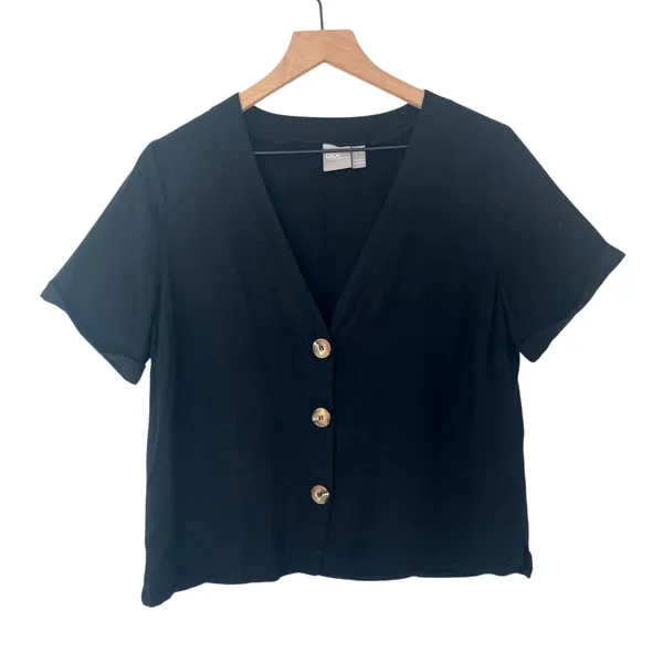 Asos Black Indie Cottage Granola Girl Gritty Boho Fall Viscose Black Button Top - Image 7