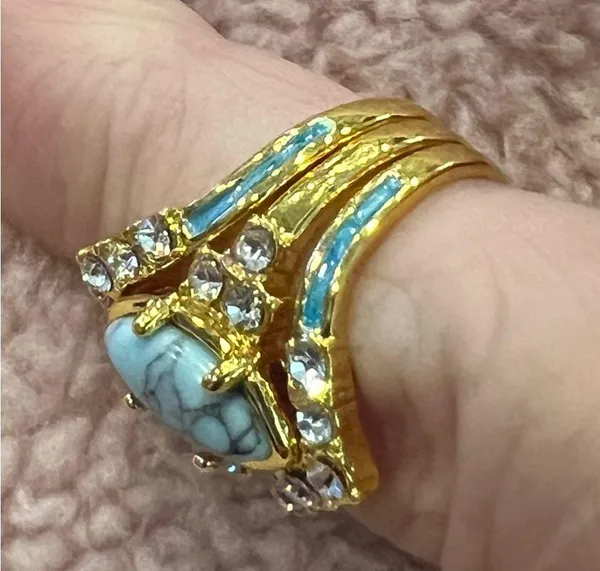 18K Gold Plated Multilayer Turquoise 3 Piece Ring - Image 3