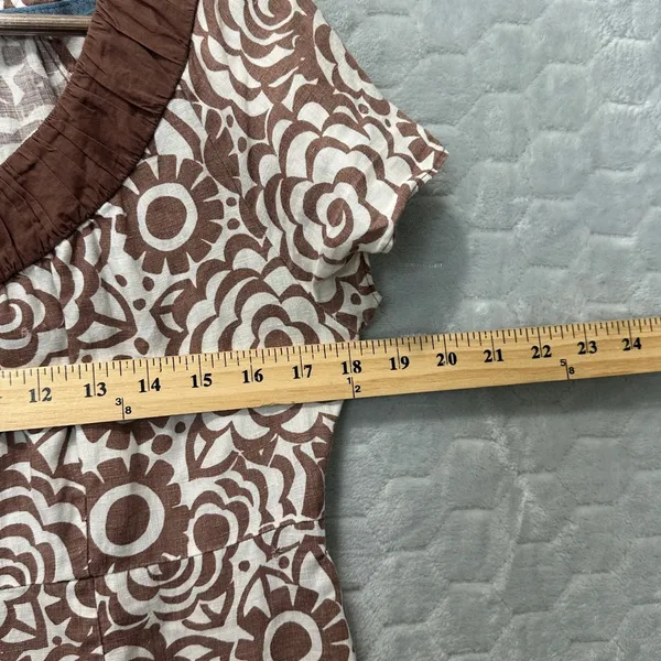 Boden A-Line Dress Linen Brown Floral Boho Retro Cottagecore Preppy Womens 8 - Image 6