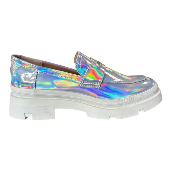 Steve Madden Lawrence Holographic Platform Loafers Chunky Silver Kids 5 Womens 7 - Image 2