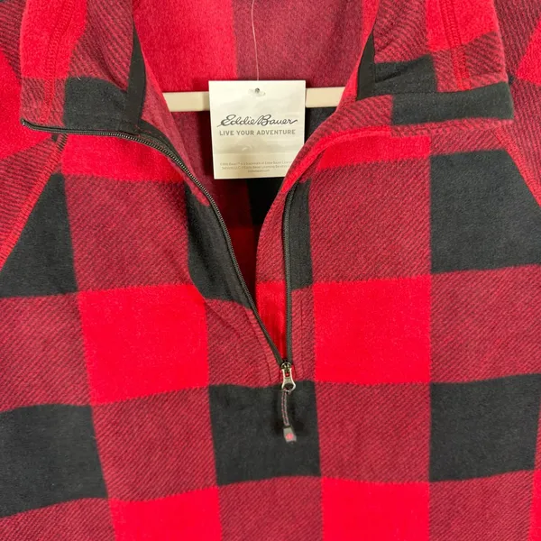 Eddie Bauer NWT Red Black Buffalo Plaid 1/4 Zip Lightweight Fleece Pullover Sz M - Image 3
