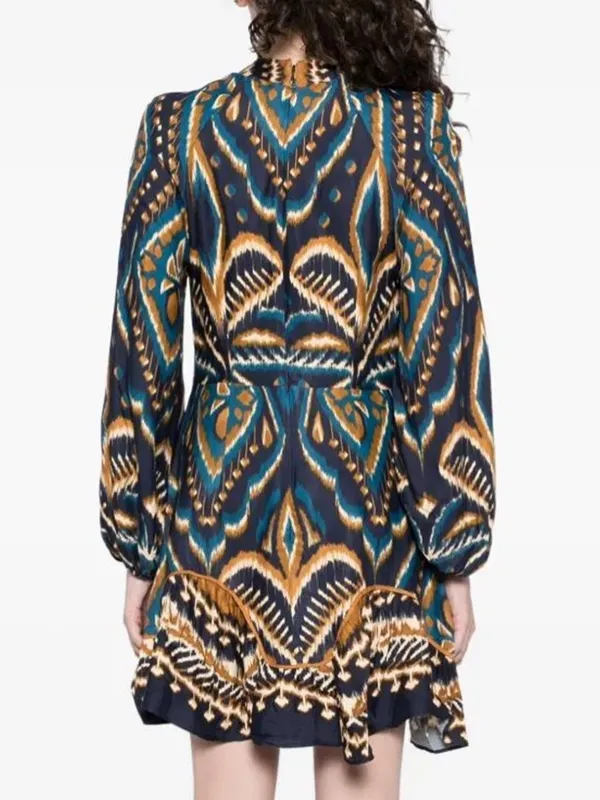 Farm Rio Pineapple Ikat Dress Anthropologie Long-Sleeve Raglan Button Size M - Image 2