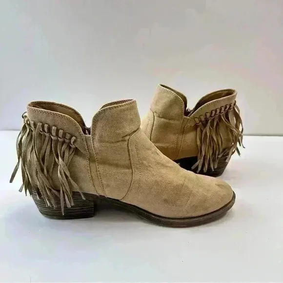 American‎ Eagle Boots Brown Tan Suede Fringed Side Zip Womens Size 9.5 - Image 5