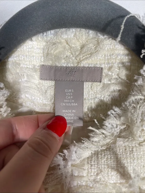 H&M Womens Texture Weave Jacket Boxy Fit Off White Cream Small - Image 3