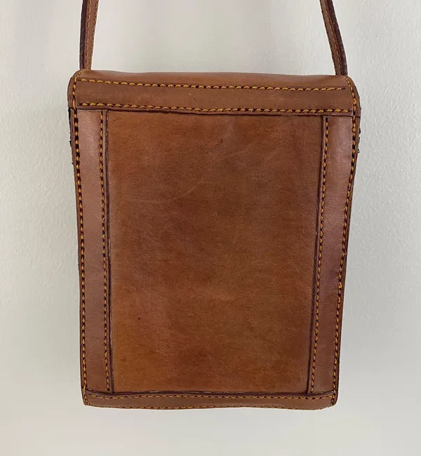 Vintage Southwestern Light Brown Faux Leather Tapestry Panel Crossbody Bag Purse - Image 7