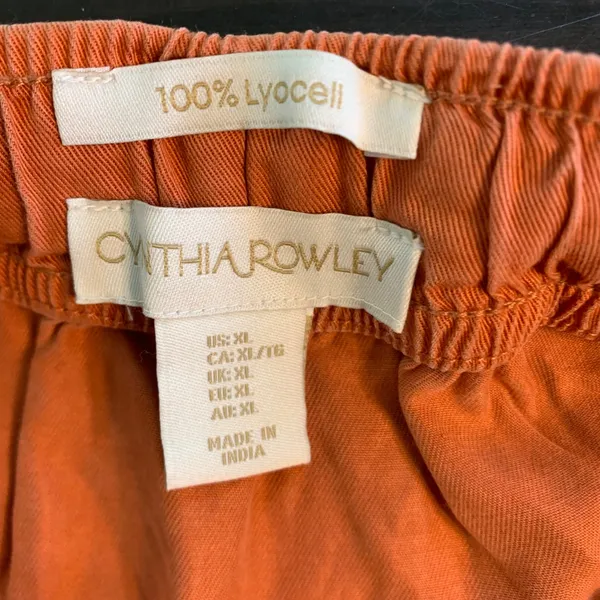 Boho Mini Skirt Cynthia Rowley Orange Lyocell XL Elastic Waist Drawstring Pocket - Image 3