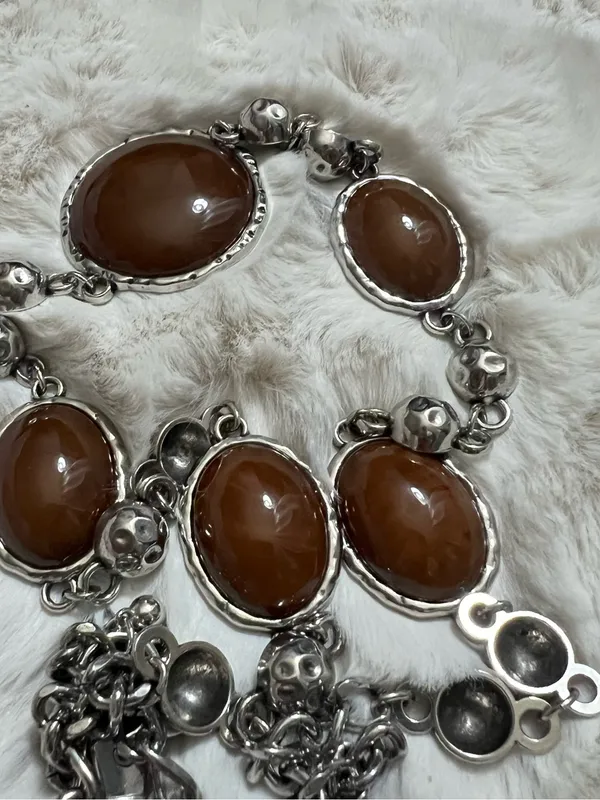 Brown Agate-Style Silver Link belt- Women one size - Image 3