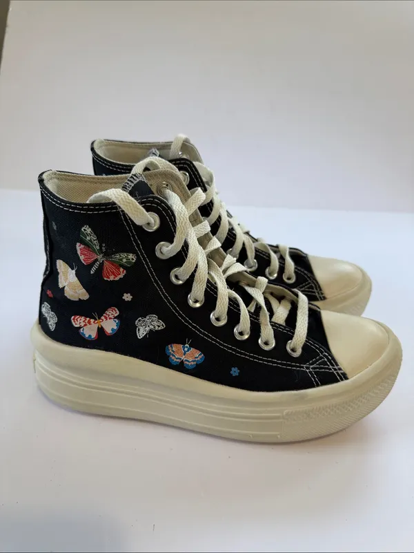 Converse Black High-Top All Star Sneakers with Butterfly Embroidery - Image 4