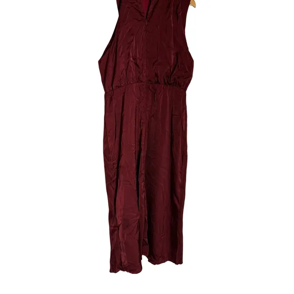 Sweetkama Burgundy Mock High Neck Draped Satin Cocktail Midi Dress Size XL - Image 6