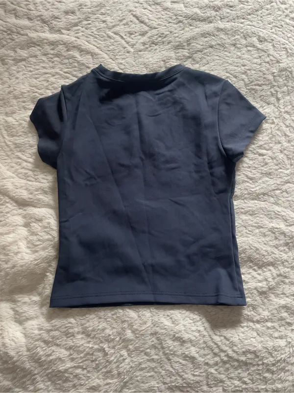 White Fox Boutique Take Me There Ribbed Baby Tee Navy - Image 5