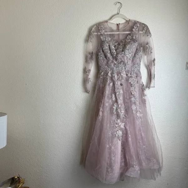 MAC DUGGAL Lace Tulle A Line Midi Dress - Image 4